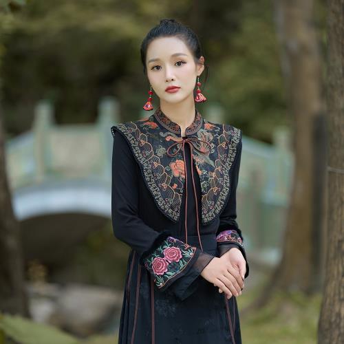 重工繡花云肩披肩短款立領對襟漢元素改良百搭外套斗篷