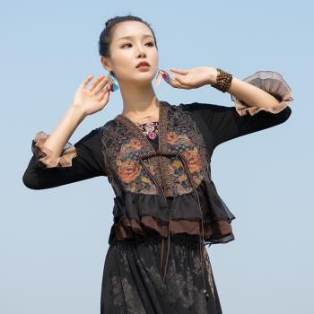 女裝民族風重工v領撞色流蘇刺繡