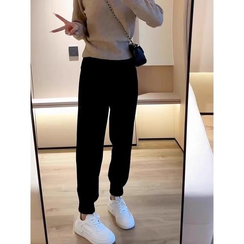 黑色直筒百搭休閑運動褲女春秋2024年新款寬松顯瘦束腳哈倫衛褲子