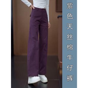 紫色直筒爆款春秋窄版闊腿牛仔褲