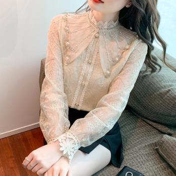 歐貨蕾絲襯衫女春秋冬裝2025年新款爆款小衫高檔時髦洋氣蕾絲上衣