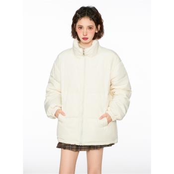 白色立領羽絨棉服女冬冬季加厚90白鴨絨棉衣棉襖派克服外套麵包服