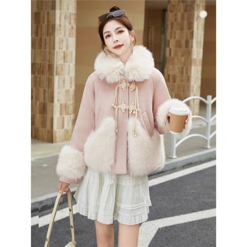 新中式皮草拼接羽絨服女2024冬新款高階國風盤扣大毛領白鴨絨外套