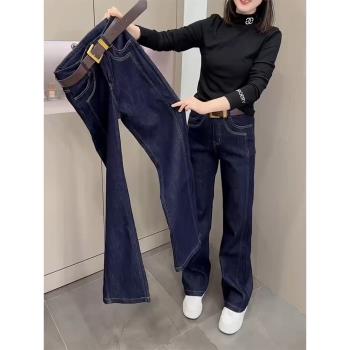 今年流行保暖牛仔褲女春季新款大碼胖mm梨形身材小個子直筒彎刀褲