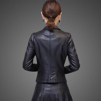 海寧女士春秋季短款外套真皮皮衣