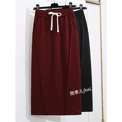 安可拉紅半身裙女2025秋季新款中長款遮胯顯瘦一步裙休閑直筒裙子