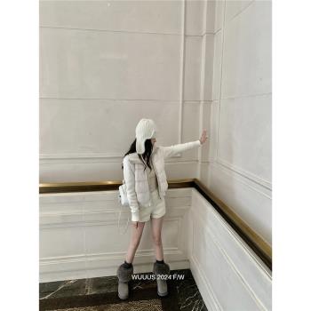 Wuuus【小暖包】顏值超高 環保毛毛皮草女冬季新款羽絨服外套短款