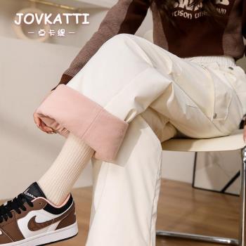 JOVKATTI加絨加厚工裝羽絨褲女2025年春秋新款防寒白鴨絨直筒靴褲