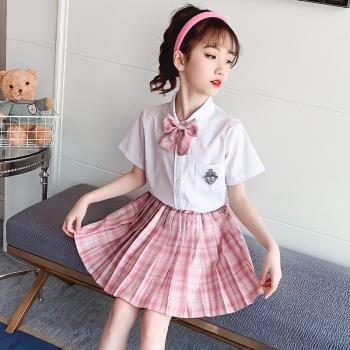 女童JK制服兒童學生裝少女jk裙高腰百褶裙韓版學院風夏季短袖套裝