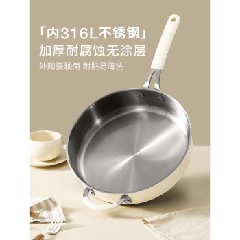 (免運)卡羅特炒鍋家用316L不銹鋼陶瓷平底鍋牛排煎鍋電磁爐炒菜鍋專用鍋