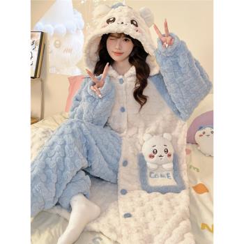 (免運)吉伊卡哇小八女童珊瑚絨睡衣浴袍秋冬季兒童加厚大童初中生家居服