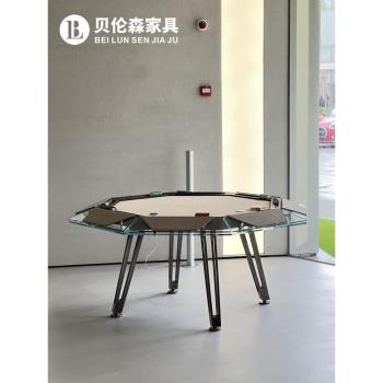 BLS 德州撲克桌水晶鋼化玻璃八人位豪華撲克桌別墅大平層棋牌桌