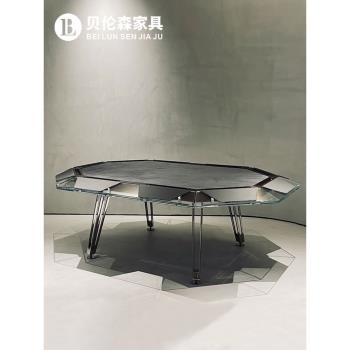 BLS意式德州撲克水晶鋼化玻璃豪華多人位撲克桌別墅籌碼棋牌桌