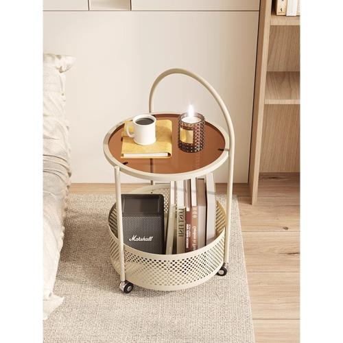 法式奶油風玻璃小戶型茶幾客廳2024新款家用現代簡約可移動小圓桌