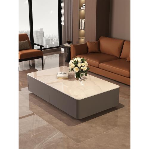 巖板茶幾客廳家用2024新款輕奢高級感小戶型茶幾桌電視柜組合落地