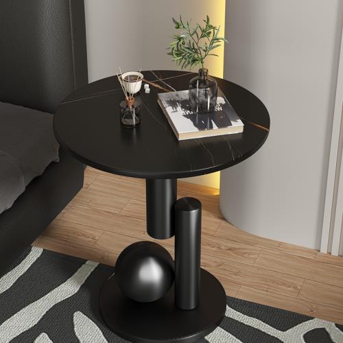 奶油風巖板邊幾沙發邊桌創意極簡客廳小茶幾圓桌輕奢高級感床頭桌