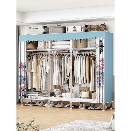 衣柜鋼架結構加厚臥室家用簡易衣柜結實耐用組裝布衣櫥金屬收納柜