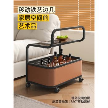可移動沙發邊幾輕奢高級茶幾小戶型側邊櫃置物床頭櫃中古風小推車