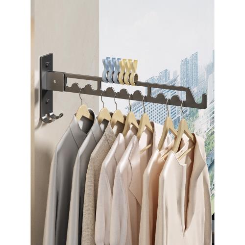 免打孔陽臺折疊晾衣架壁掛式衛生間曬晾掛衣服桿窗戶墻上神器隱形