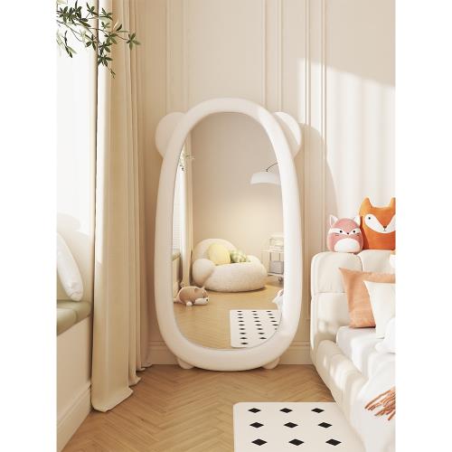 奶油風全身穿衣鏡家用女生臥室ins落地鏡可愛小熊高級感試衣鏡子