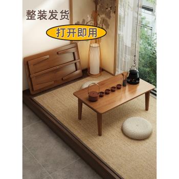 一體折疊桌便攜式小型休閑茶幾榻榻米小矮桌子飄窗炕桌書桌床上桌