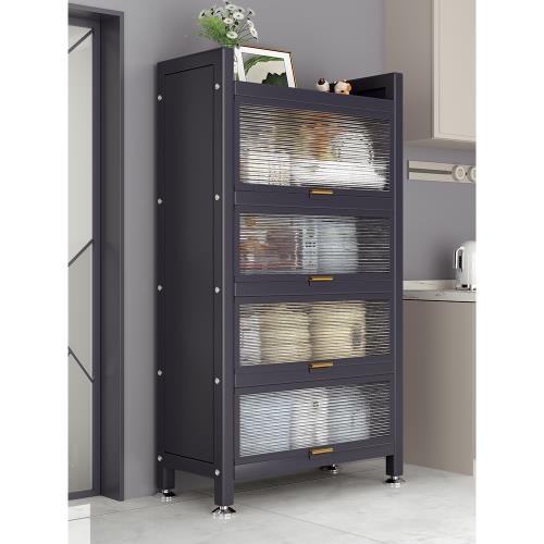 廚房置物架落地多層微波爐收納柜帶門電飯煲碗碟儲物櫥柜子多功能