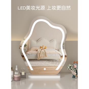 網紅雲朵化妝鏡臺式led燈桌面固定ins風異形梳妝鏡帶補光美妝鏡子