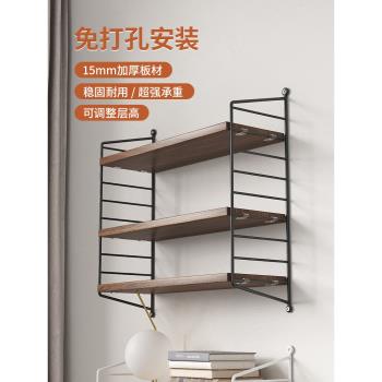 書架墻上置物架免打孔一字懸空壁掛式門後收納鐵藝墻面裝飾展示架