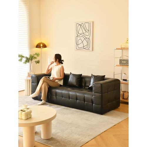 意式復古客廳黑色沙發服裝店直排單雙人辦公皮藝中古極簡云朵沙發