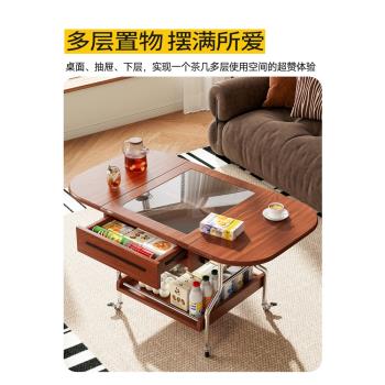 三夢茶幾可移動折疊茶幾中古風小推車復古小茶桌沙發邊幾邊櫃客廳