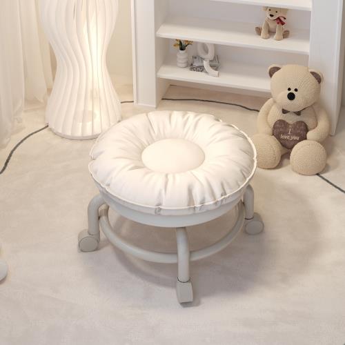 三夢萬向輪小凳子滑輪矮凳家用兒童軟包圓凳換鞋凳帶輪移動小板凳