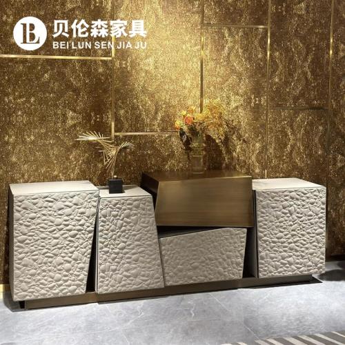 貝倫森 意式輕奢餐邊柜不銹鋼底座高端別墅豪宅藝術不規則裝飾柜
