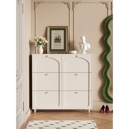 三夢法式奶油風極窄鞋柜子家用門口大容量入戶玄關柜門外走廊鞋柜