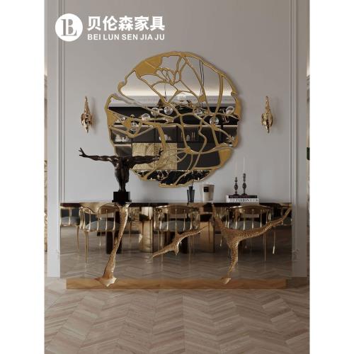 意式輕奢不銹鋼餐邊柜豪宅別墅高端創意入戶門廳設計款玄關儲物柜