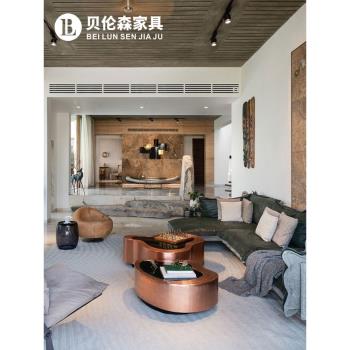 貝倫森 不銹鋼異型茶幾意式別墅樣板房客廳創意凹凸鋼化玻璃茶桌