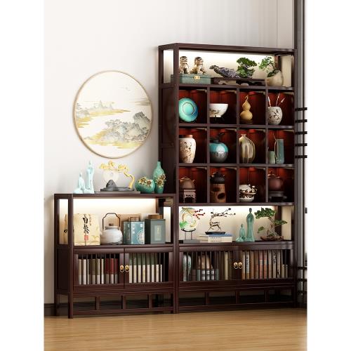 博古架新中式茶具置物架茶室多寶閣擺件架茶葉展示架紫砂壺收納架