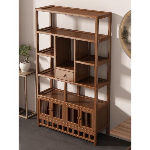 復古博古架新中式茶柜置物架茶室氛圍布置茶葉展示架多寶閣擺件架