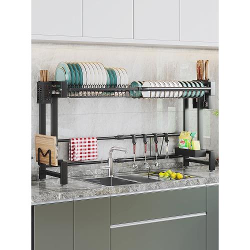 可伸縮廚房水槽置物架多功能臺面碗筷瀝水架水池上放碗碟收納刀架