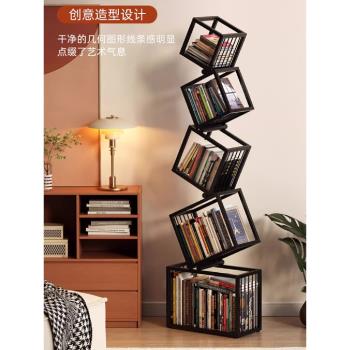鐵藝轉角書架落地置物架創意網紅異形展示架客廳書櫃一體靠墻書架