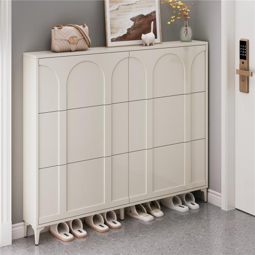 超薄翻斗鞋柜家用門口樓道外窄鞋架新款法式奶油風玄關鞋柜儲物柜