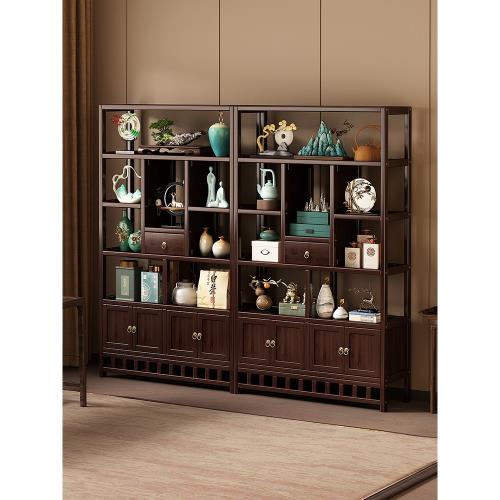 復古博古架茶室茶具置物架靠墻茶葉柜中式多寶閣辦公室隔斷擺件架