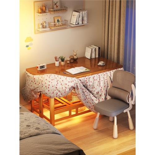 烤火學習桌冬季炕桌2024新款取暖桌兒童寫作業臥室楠竹長桌可折疊