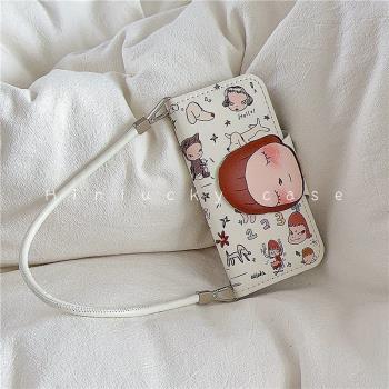 Hinlucky 翻蓋皮套卡通奈良美智手拎掛繩蘋果iphone16pro max新款15手機殼14pro防摔13pro保護套少女皮質全包