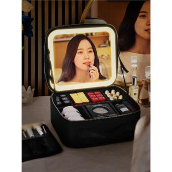 OBOX同款帶鏡子化妝包ins風便攜包旅行LED大容量韓版化妝品收納盒