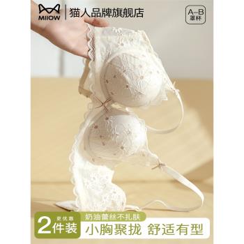 貓人內衣女小胸聚攏少女蕾絲性感收副乳防下垂2025新款文胸套裝女