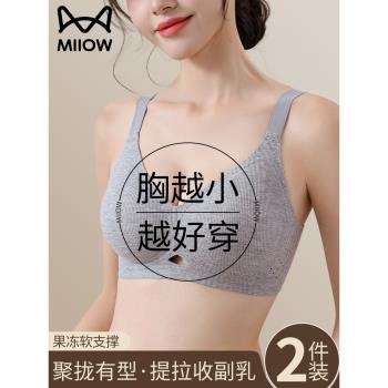 貓人內衣女小胸聚攏顯大無痕上託收副乳軟支撐防下垂無鋼圈文胸罩