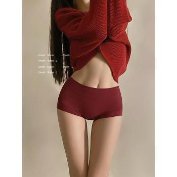 本命年內褲女士純棉抑菌石墨烯加長襠女生中高腰包臀紅色平角短褲