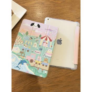 適用於ipad保護套2021三折pro11平板殼10.2寸卡通動物air5/4/3帶筆槽2022氣囊防摔ipad10/9十代透明mini6矽膠