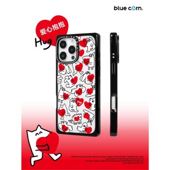Bluecorn 藍色苞米 原創黑糖布丁愛心抱抱 直角邊系列適用於iPhone15 16 Pro max防摔方殼手機殼