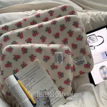 出口韓國訂單~新款ins博主同款毛絨絨可愛碎花羊羔絨加厚ipad平板筆記本電腦包11/13寸筆記本收納保護內膽